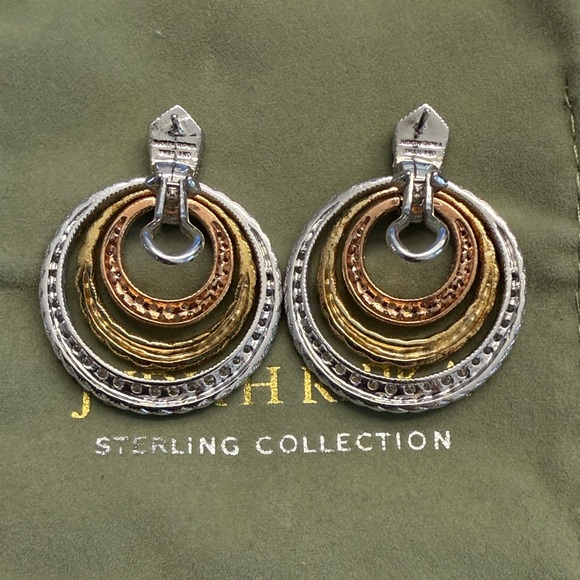 Judith Ripka Sterling Silver Tri-Color Multi-Hoop Door Knocker Earrings CZ - Picture 4 of 6